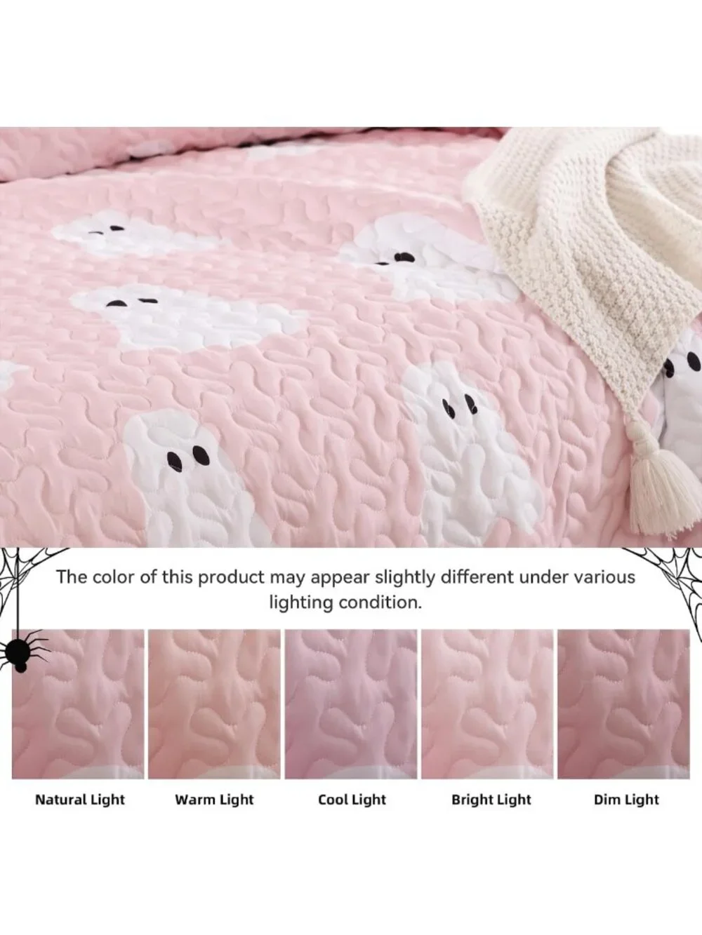 Spooky Pink Halloween Quilt King Size Set - 3 Piece Ghost Bedspread Bedding